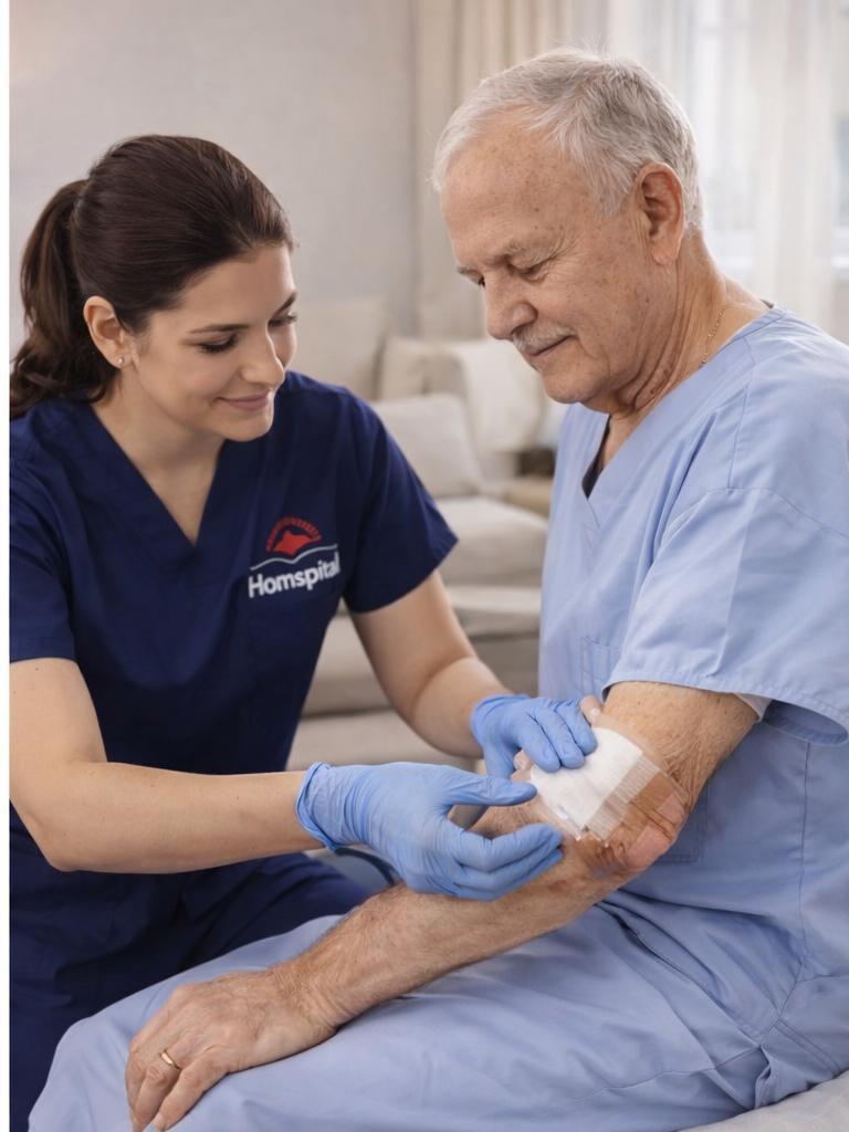 nurse providing post surgery care at home